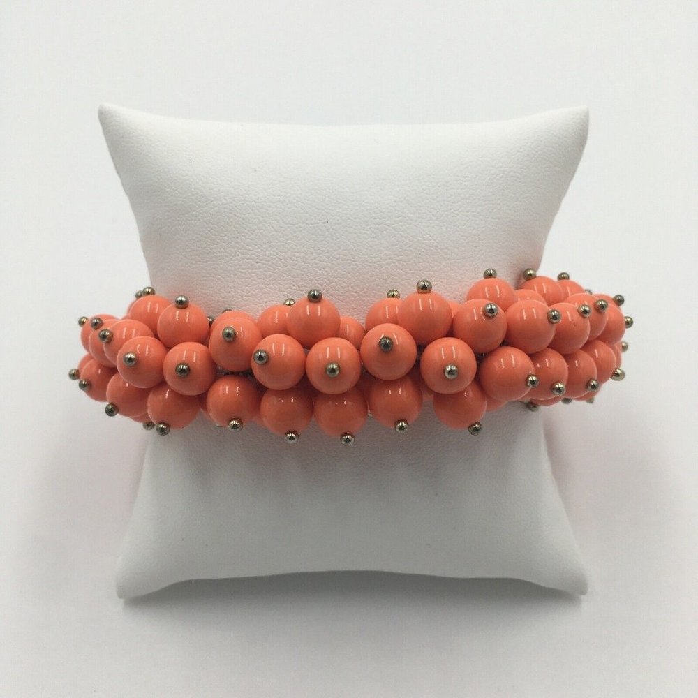 Coral Peach Color Cluster Plastic Charm Beads Stretch Bracelet
